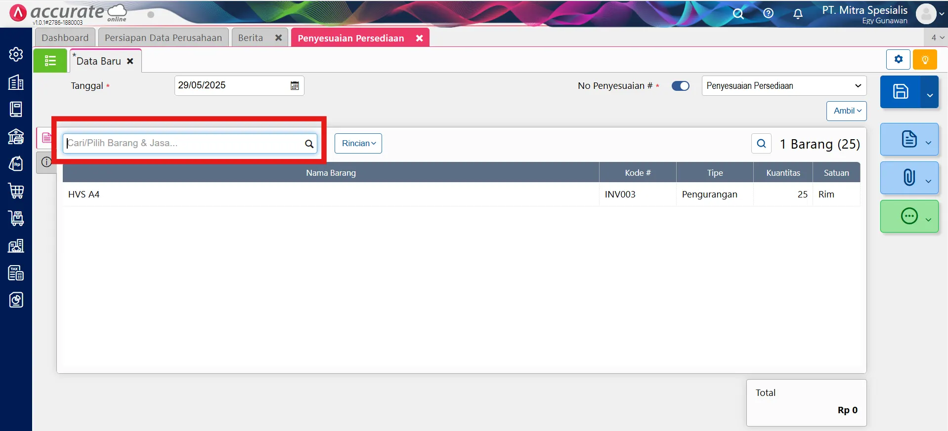 Cara mencatat penyesuaian nilai persediaan tanpa merubah stok barang